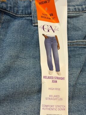 GLORIA VANDERBILT High Rise RELAXED STRAIGHT JEAN DENIM 31” Inseam Plus Size 16